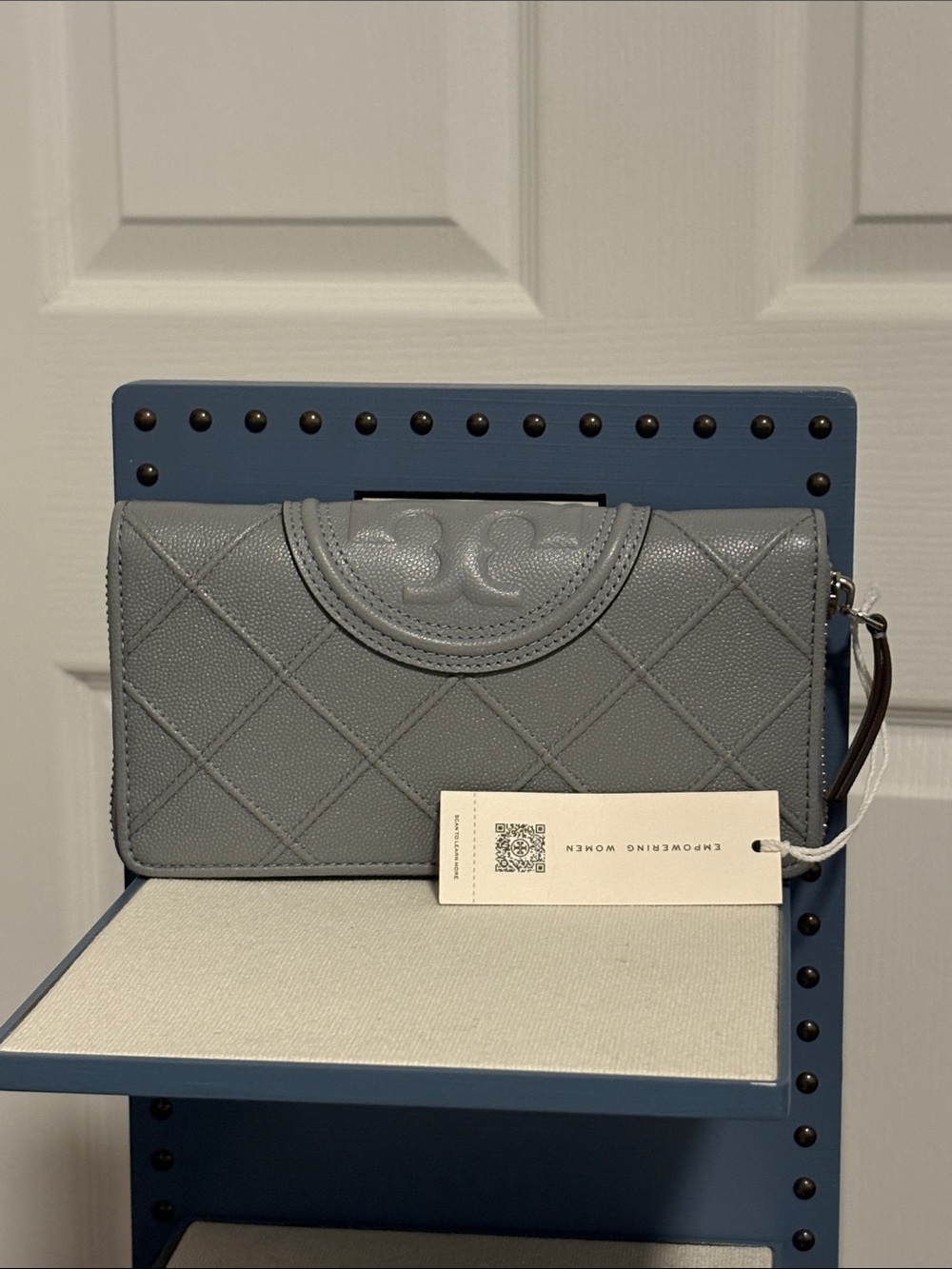 Tory Burch NWT Fleming Soft Grained Zip Continental Wallet In Slate